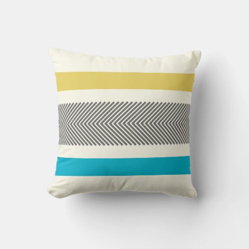 Aqua Yellow Gray Off White Arrow Herringbone Throw Pillow