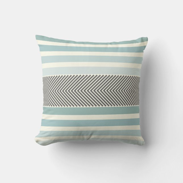 Aqua Yellow Gray Off White Arrow Herringbone Throw Pillow (Front)