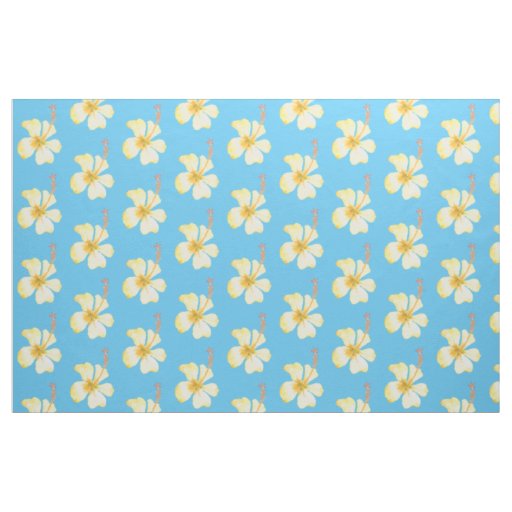 Aqua Yellow Hibiscus Tropical Flowers Fabric