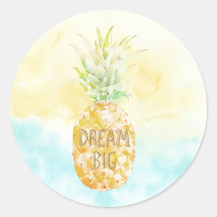 Aqua Yellow Pineapple Gold Dream Classic Round Sticker