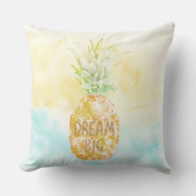 Aqua Yellow Pineapple Gold Dream Throw Pillow (Front)