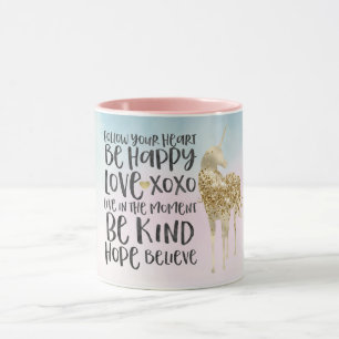 Aqua Yellow Pink Watercolor Inspirational Unicorn Mug