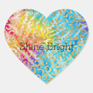 Aqua Yellow Red Tie Dye Gold Glam Leopard Print Heart Sticker