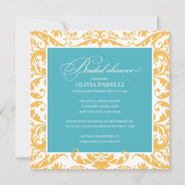 AQUA & YELLOW SHOWER | BRIDAL SHOWER INVITE (Front)