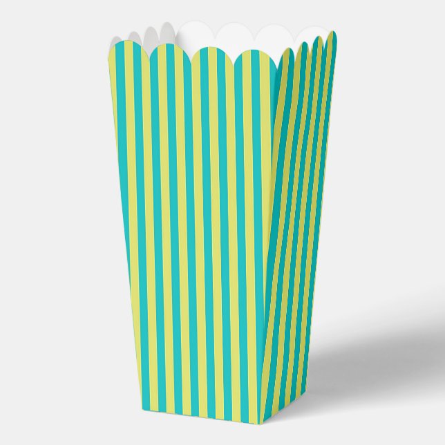 Aqua + Yellow Stripes Popcorn  Favor Boxes (Back)
