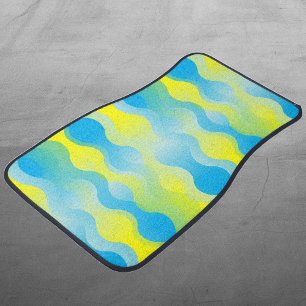 Aqua & Yellow Waves Car Floor Mat