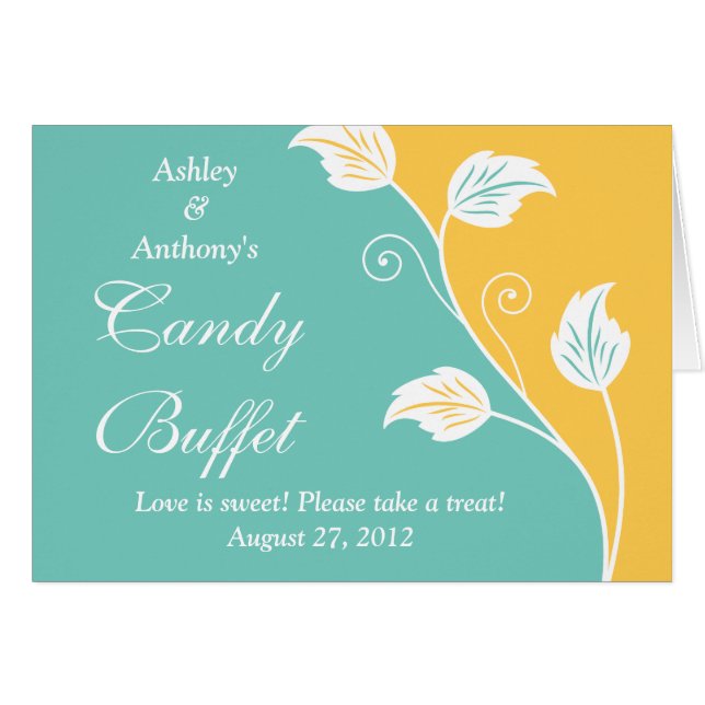 Aqua Yellow White Floral Wedding Candy Buffet Sign (Front Horizontal)