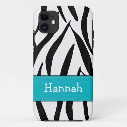 Aqua Zebra Print iPhone 11 Case