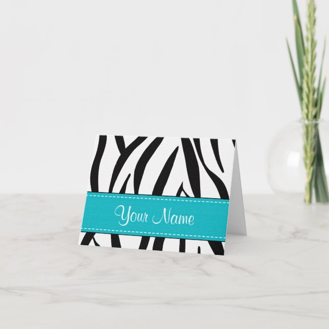 Aqua Zebra Print Note Cards Personalized (Front)