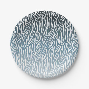 Aqua Zebra Print Ombre Paper Plates