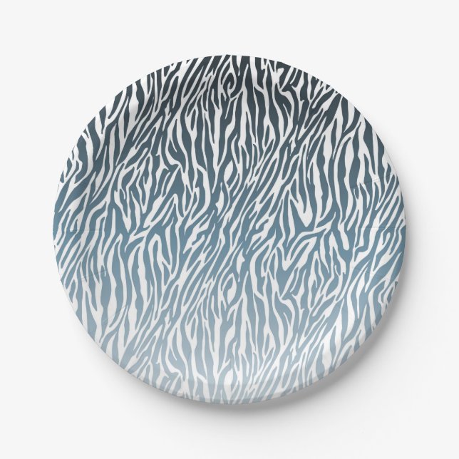 Aqua Zebra Print Ombre Paper Plates (Front)