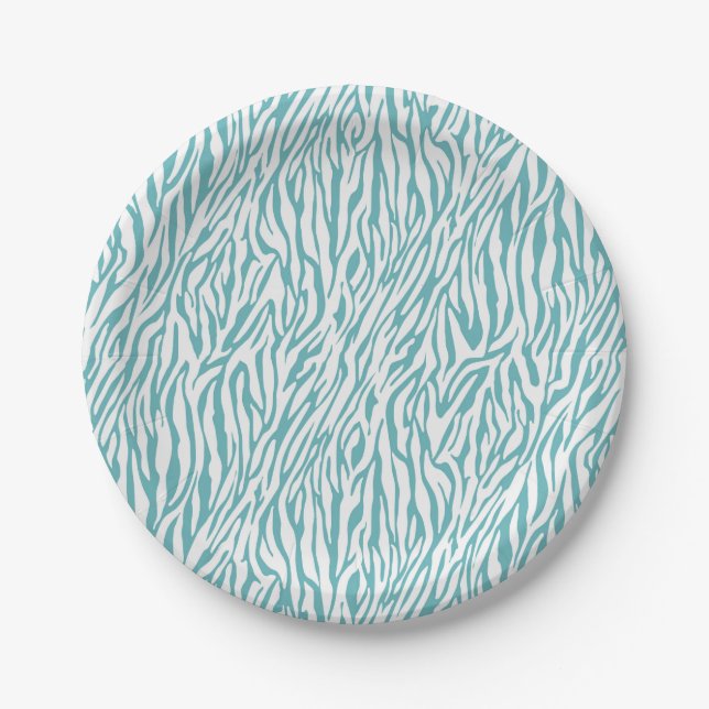 Aqua Zebra Print Paper Plates (Front)