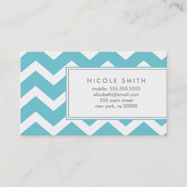 Aqua Zig Zag Chevron Pattern Calling Cards (Front)