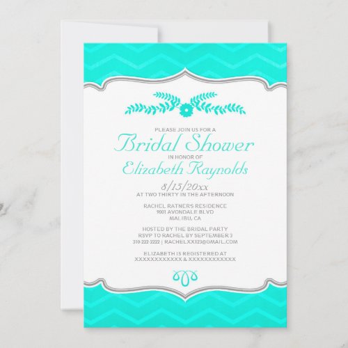 Aqua Zigzag Bridal Shower Invitations
