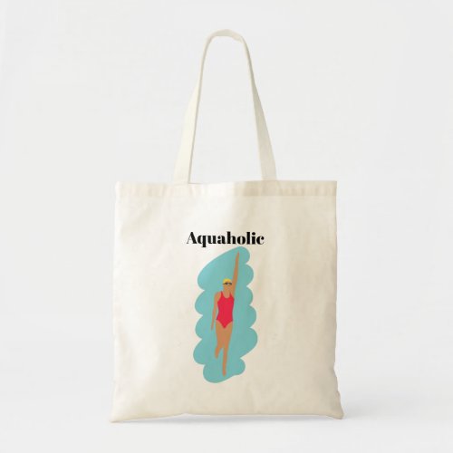 Aquaholic funny swimming pun for her tote bag