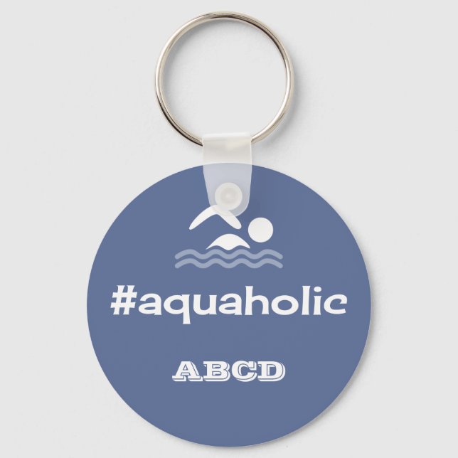 Aquaholic swimming slogan personalized initials keychain (Front)