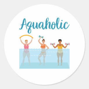 Aquaholic Water Aerobics Waterobics Women Classic Round Sticker
