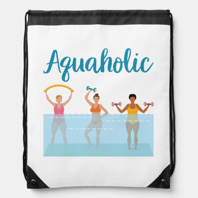 Aquaholic Water Aerobics Waterobics Women Drawstring Bag (Front)