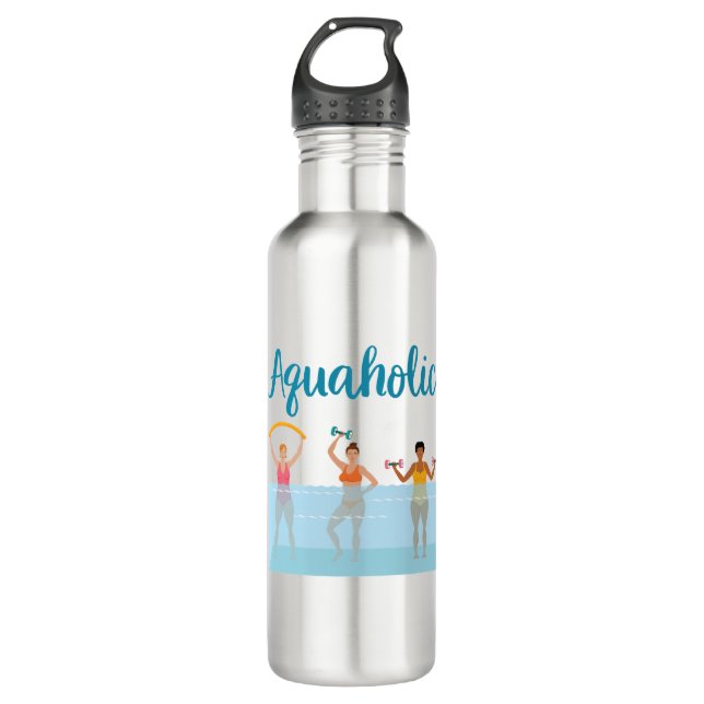 Aquaholic Water Aerobics Waterobics Women Stainless Steel Water Bottle (Front)