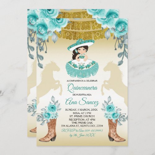 Aqual Teal Turquoise1 Charra Mis Quince Invitation