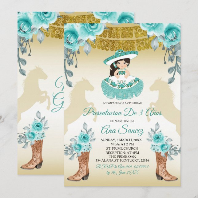 Aqual Teal Turquoise1 Girl Third Birthday Invitation (Front/Back)