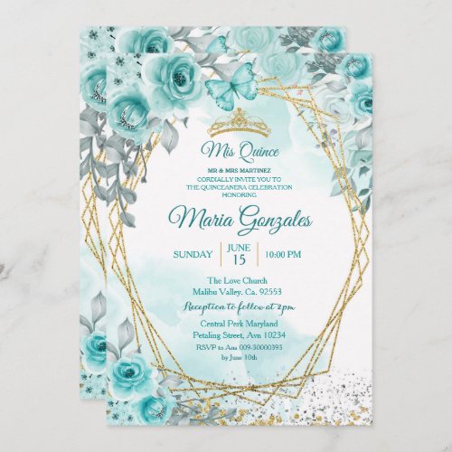 Aqual Teal Turquoise2 Mis Quince Invitation