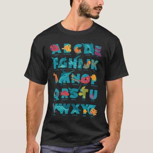 Aqualphabet : Cyan (labelled) T-Shirt
