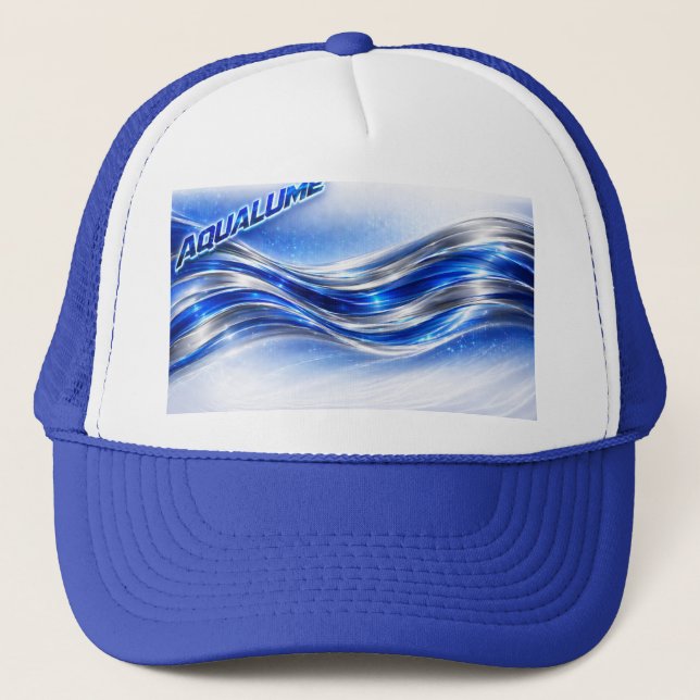 Aqualume Flow  – Blue Silver Wave Energy Mug Trucker Hat (Front)