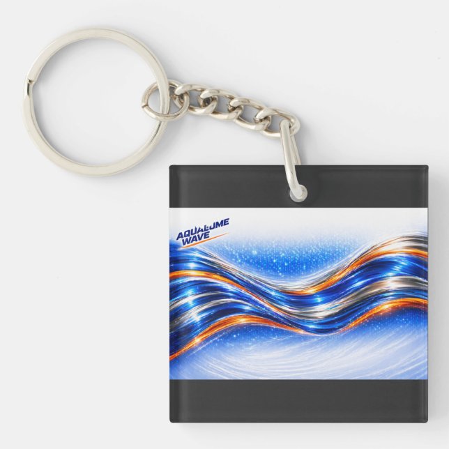 Aqualume Wave Shirt – Blue Orange Abstract Flow De Keychain (Front)