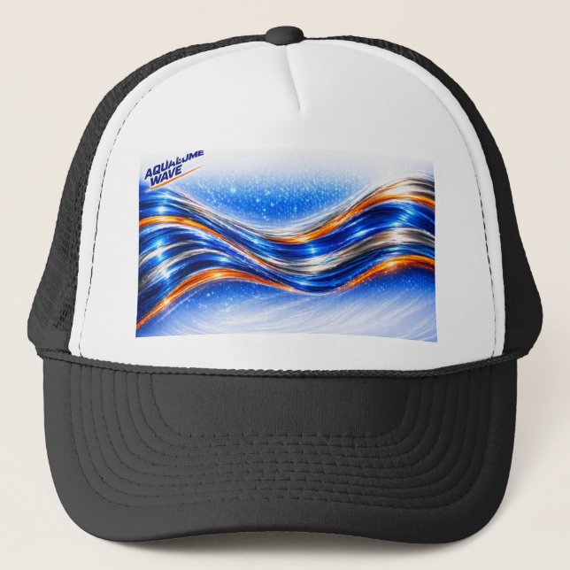 Aqualume Wave Shirt – Blue Orange Abstract Flow De Trucker Hat (Front)