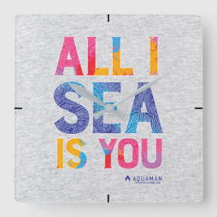 Aquaman "All I Sea Is You" Colorful Paisley Square Wall Clock