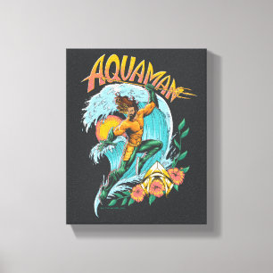 Aquaman and Trident Rising Surf Graphic Canvas Print