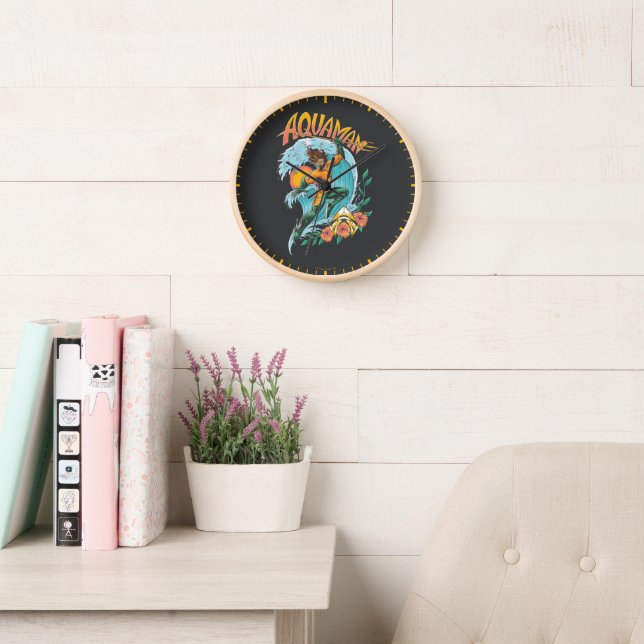 Aquaman and Trident Rising Surf Graphic Clock (Reading Room)
