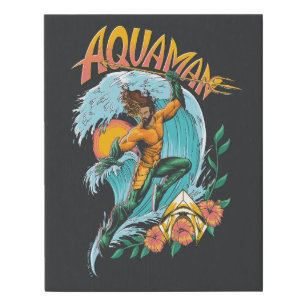 Aquaman and Trident Rising Surf Graphic Faux Canvas Print