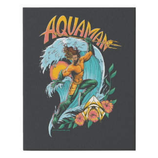 Aquaman and Trident Rising Surf Graphic Faux Canvas Print