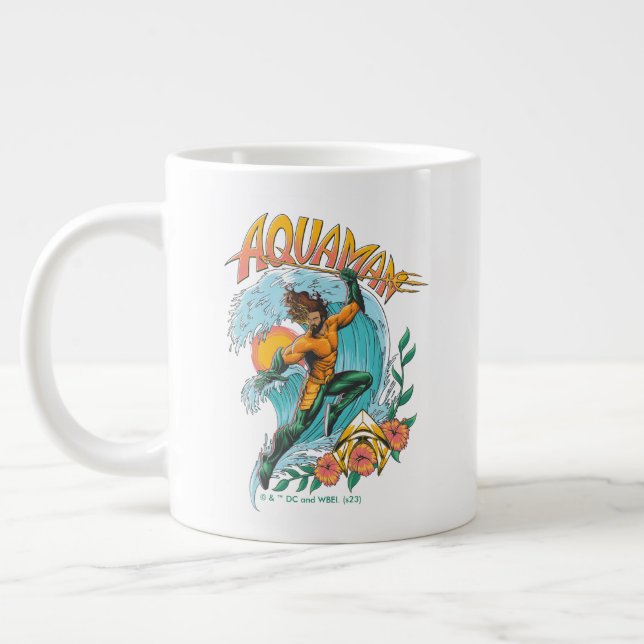 Aquaman and Trident Rising Surf Graphic Giant Coffee Mug (Left)