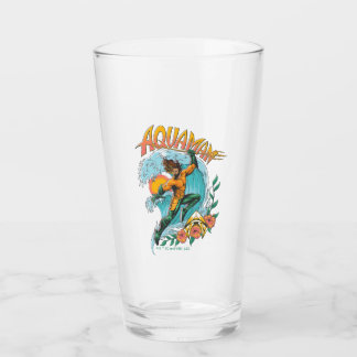 Aquaman and Trident Rising Surf Graphic Glass