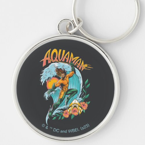 Aquaman and Trident Rising Surf Graphic Keychain