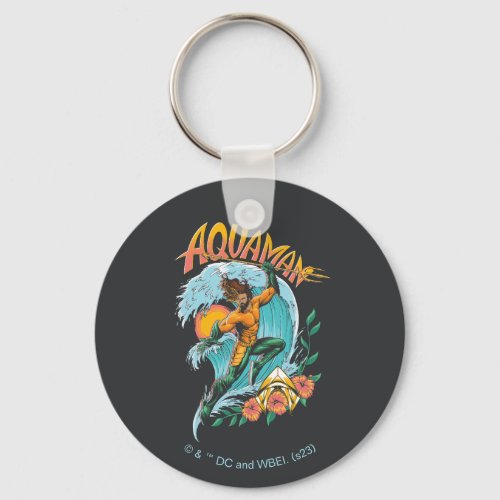 Aquaman and Trident Rising Surf Graphic Keychain