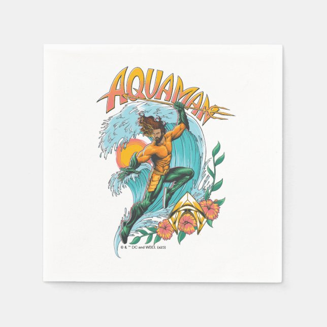 Aquaman and Trident Rising Surf Graphic Napkins (Front)