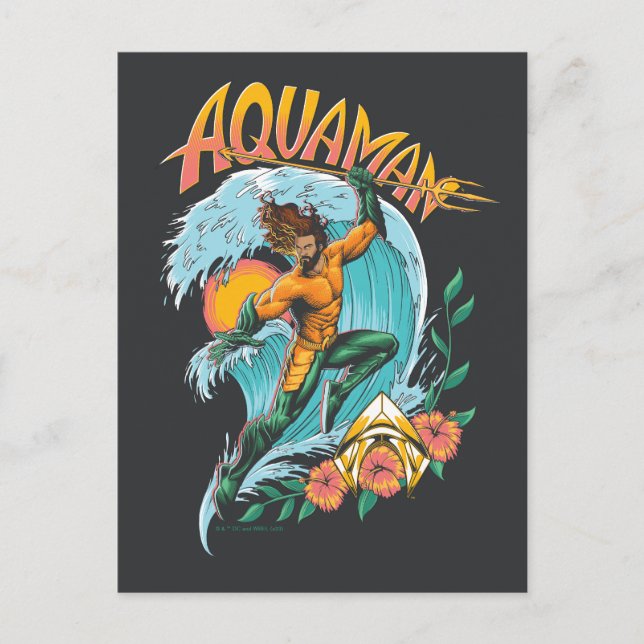 Aquaman and Trident Rising Surf Graphic Postcard (Front)