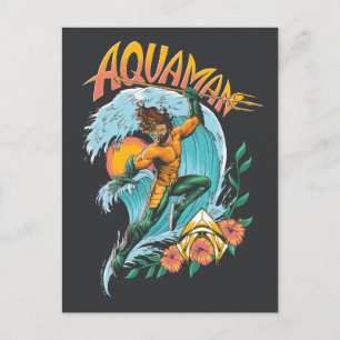Aquaman and Trident Rising Surf Graphic Postcard