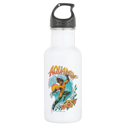 Aquaman and Trident Rising Surf Graphic Stainless Steel Water Bottle