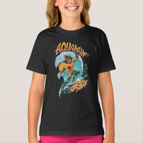 Aquaman and Trident Rising Surf Graphic T_Shirt