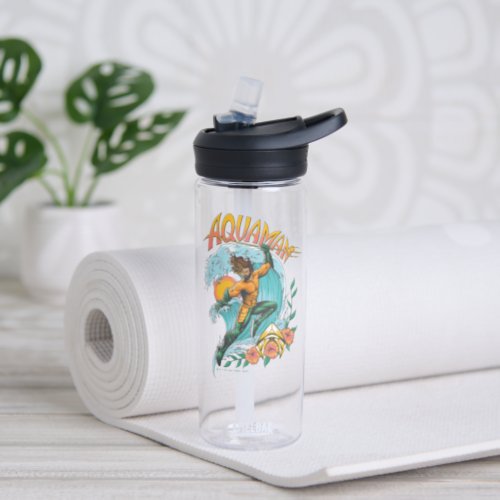 Aquaman and Trident Rising Surf Graphic Water Bottle