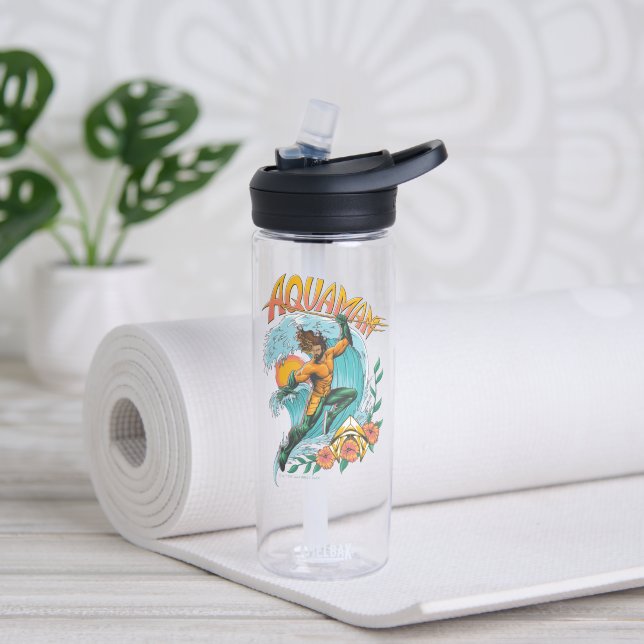 Aquaman and Trident Rising Surf Graphic Water Bottle (Yoga)