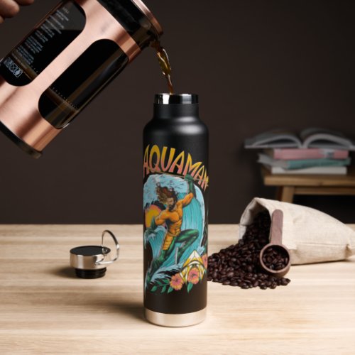 Aquaman and Trident Rising Surf Graphic Water Bottle