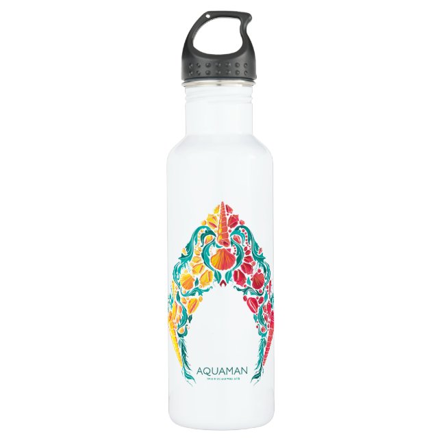 Aquaman | Aquaman & Mera Themed Seashell Logo Stainless Steel Water Bottle (Front)