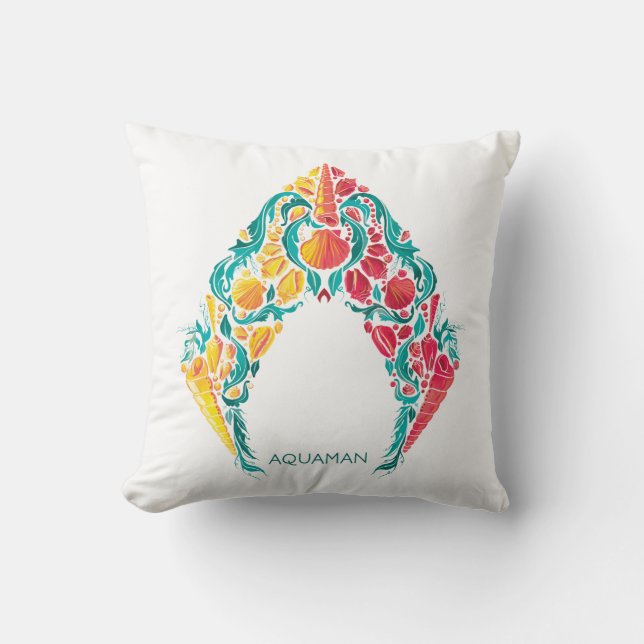 Aquaman | Aquaman & Mera Themed Seashell Logo Throw Pillow (Front)