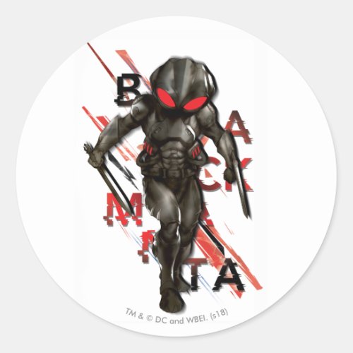 Aquaman  Black Manta Scattered Typography Graphic Classic Round Sticker